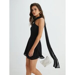 Commense Chic Sleeveless Halter Mini Dress Chiffon Tie Party Cocktail Event S